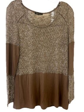 KLD Signature Mixed Media Marled Knit Longline Pullover Top M